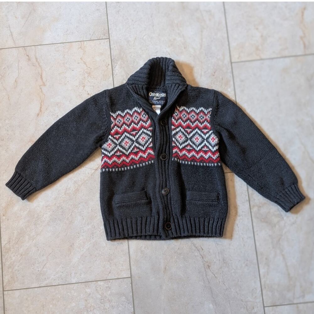 OshKosh B'gosh Nordic fair isle sweater cardigan button-up shawl collar boys 4t